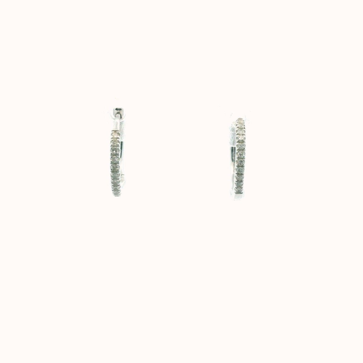 14K White Gold Diamond Huggie Hoop Earrings