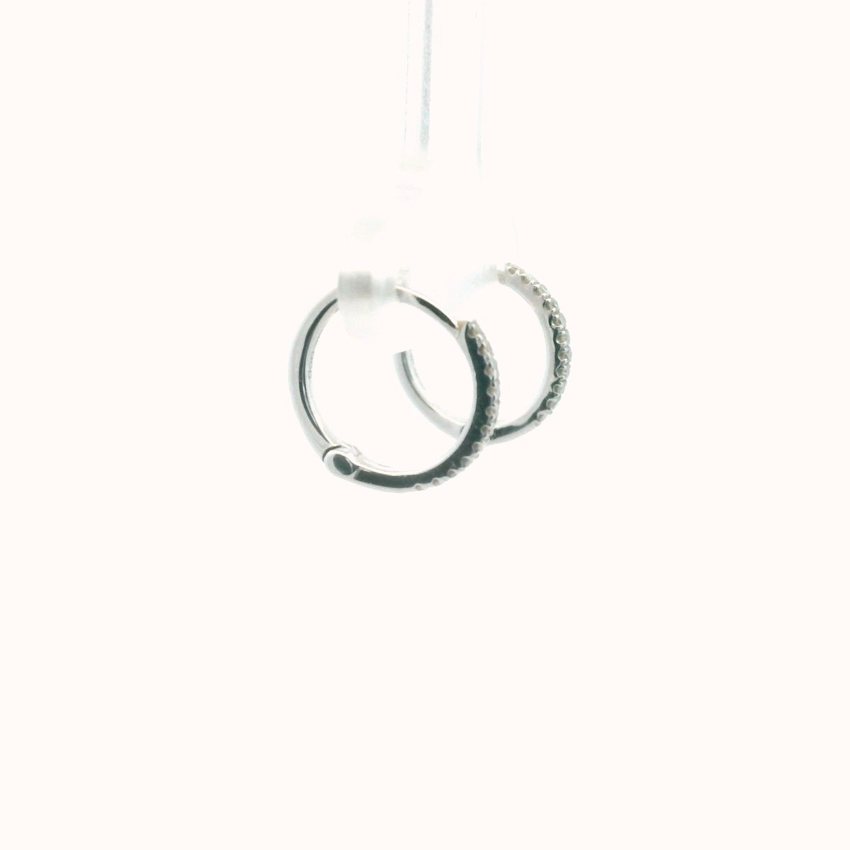 14K White Gold Diamond Huggie Hoop Earrings