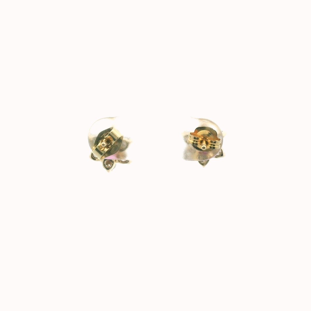 14K Yellow Gold Diamond & Ruby Cluster Earrings