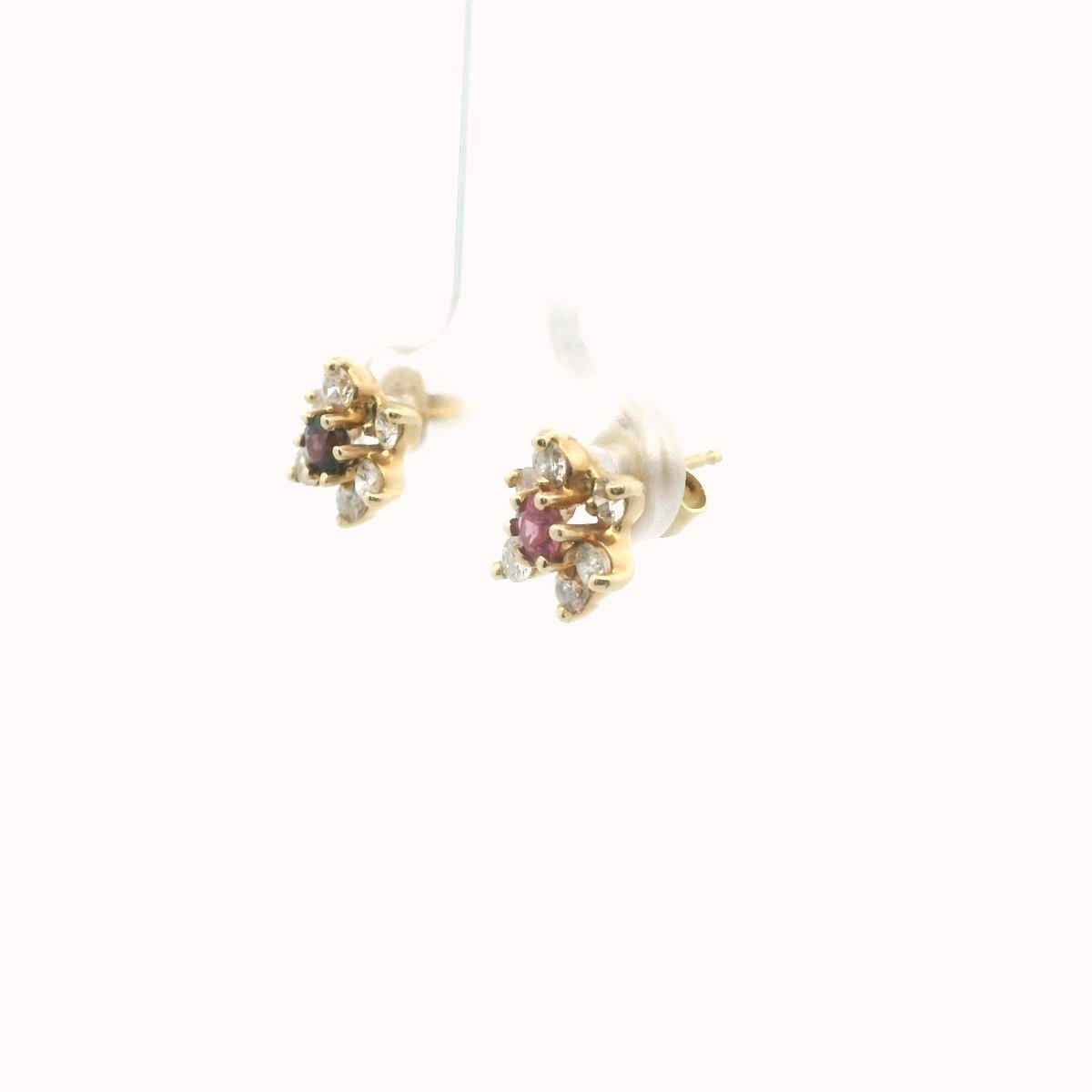 14K Yellow Gold Diamond & Ruby Cluster Earrings