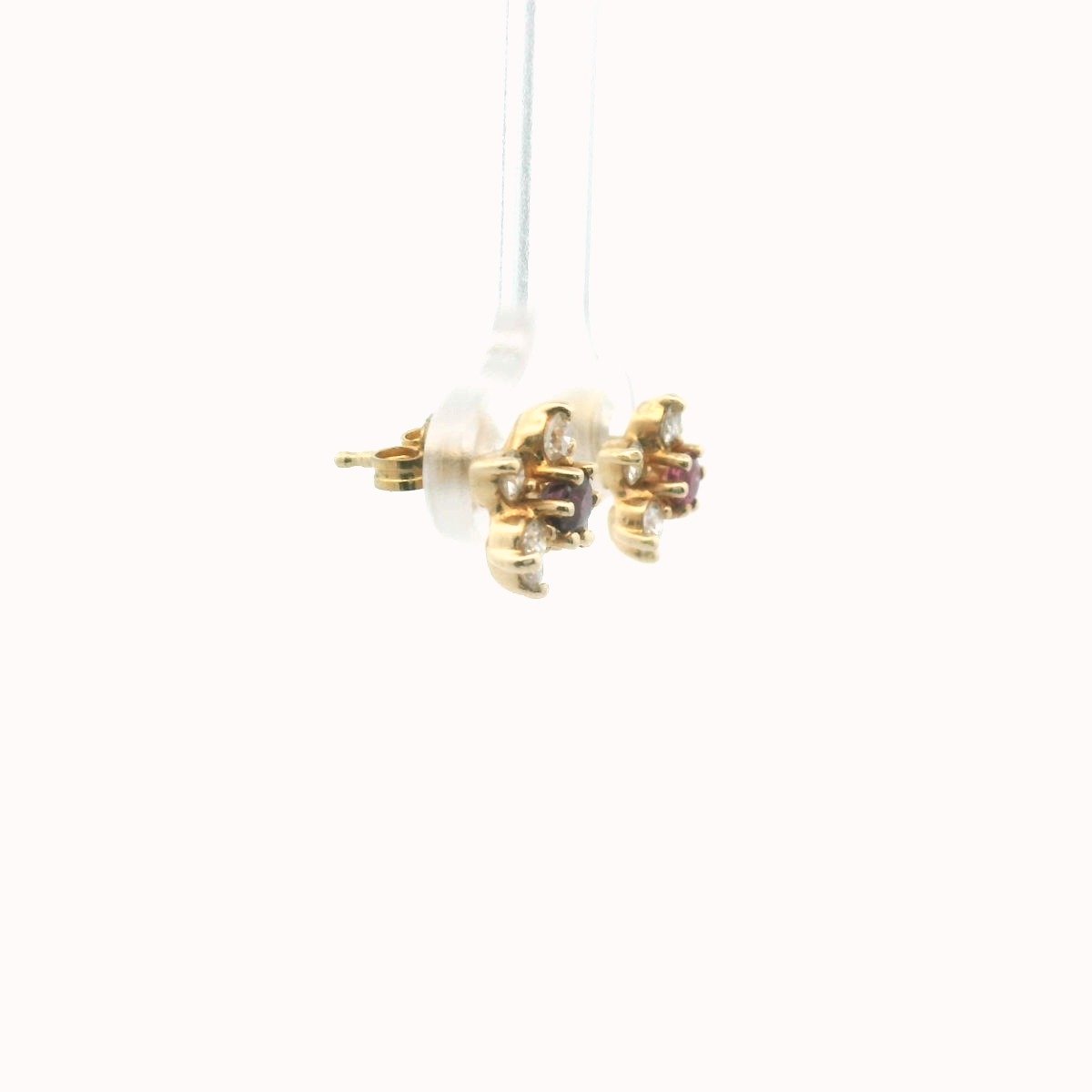 14K Yellow Gold Diamond & Ruby Cluster Earrings