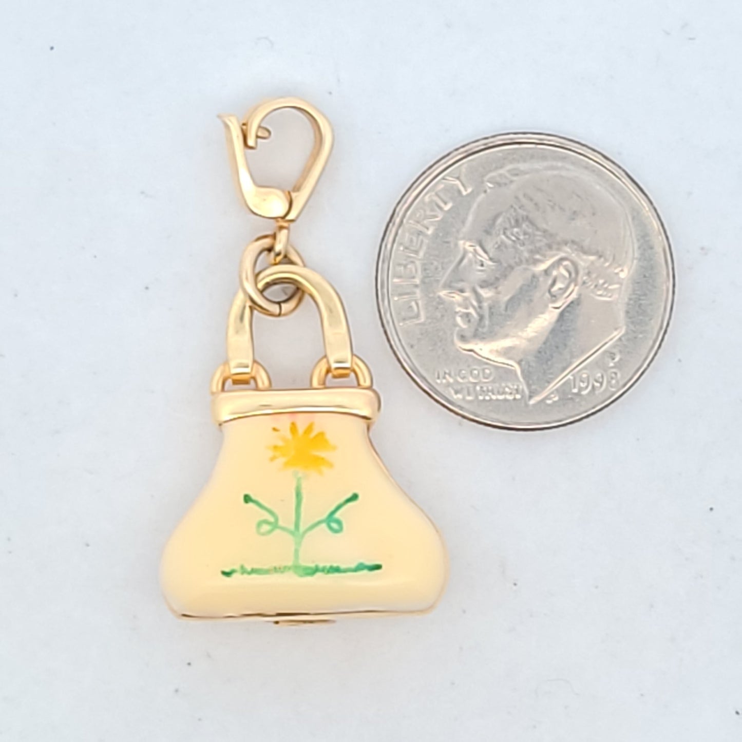 Rosato 14K Yellow Gold Enamel Flower Handbag Charm Pendant