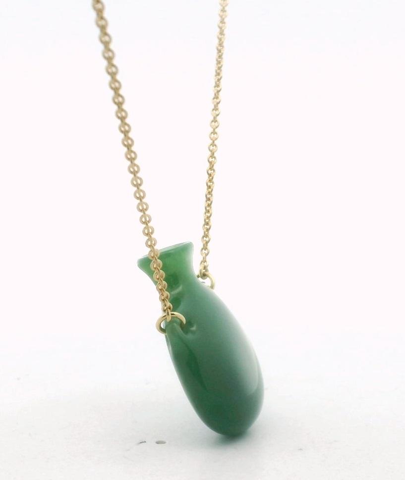 Tiffany & Co. Elsa Peretti 18K Yellow Gold Nephrite Jade Jug Necklace