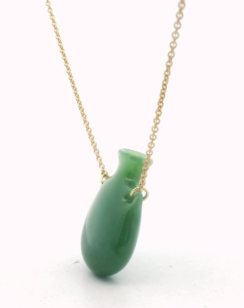 Tiffany & Co. Elsa Peretti 18K Yellow Gold Nephrite Jade Jug Necklace