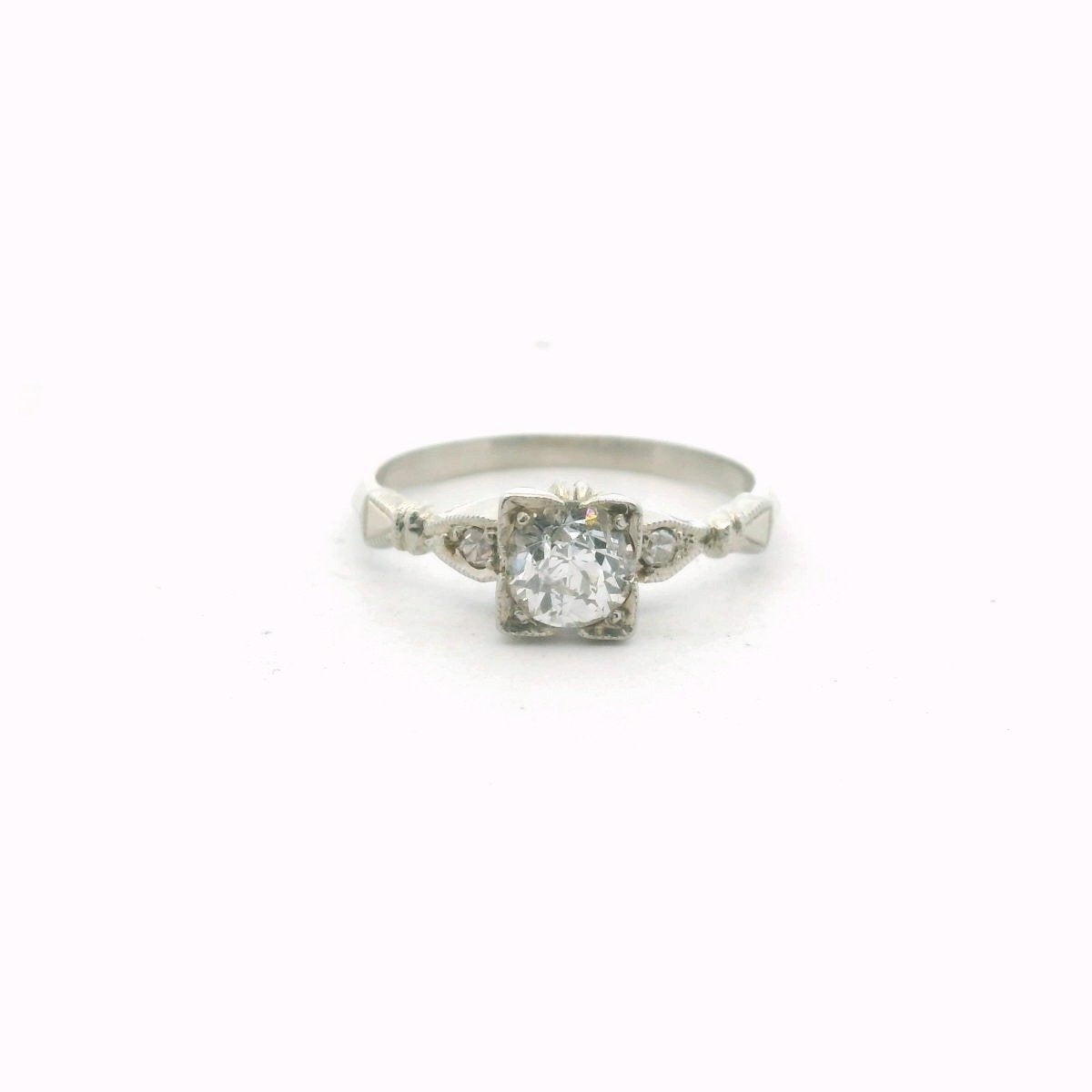 14K White Gold Old European Cut Diamond Engagement Ring