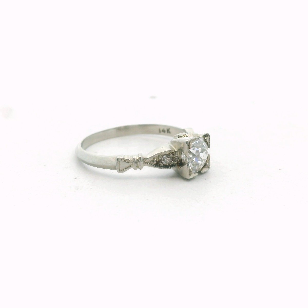14K White Gold Old European Cut Diamond Engagement Ring
