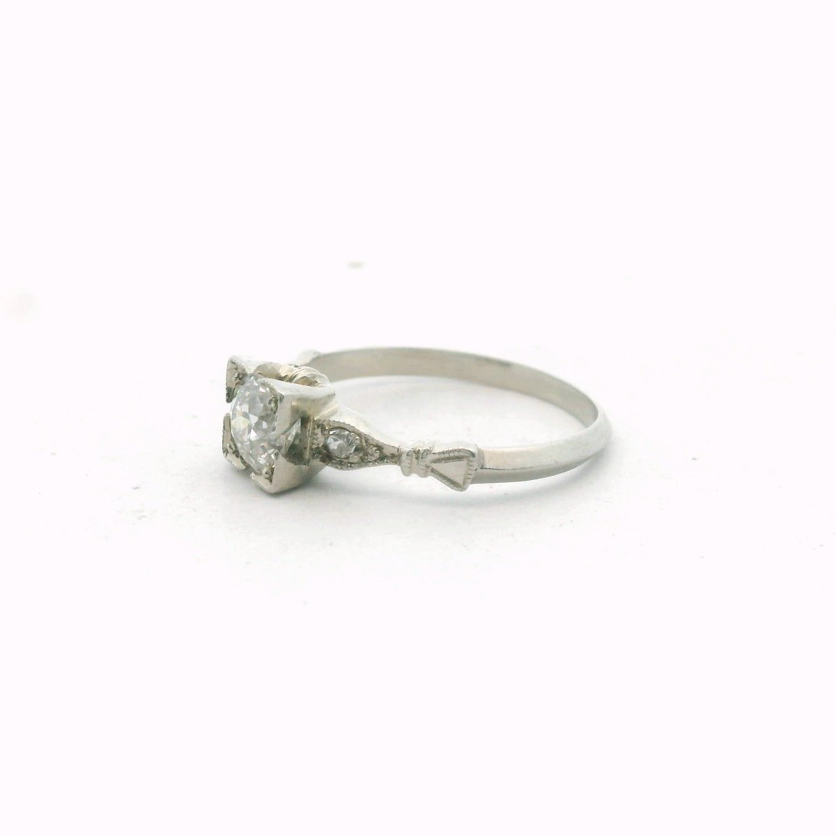14K White Gold Old European Cut Diamond Engagement Ring