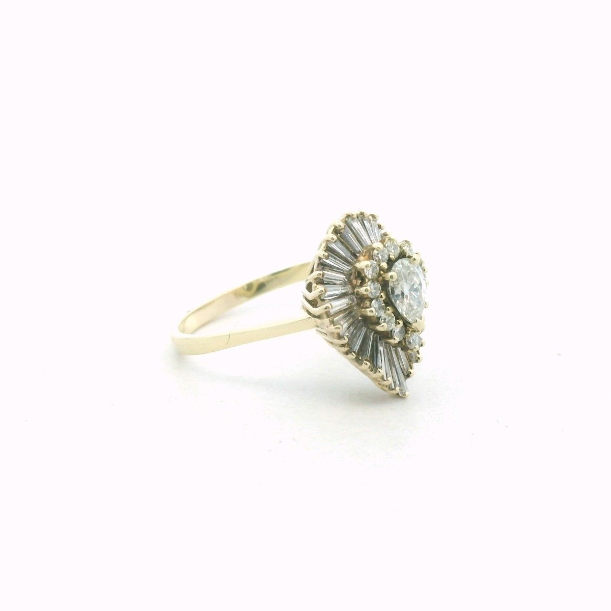 Vintage 14K Yellow Gikd Diamond Cocktail Ballerina Ring