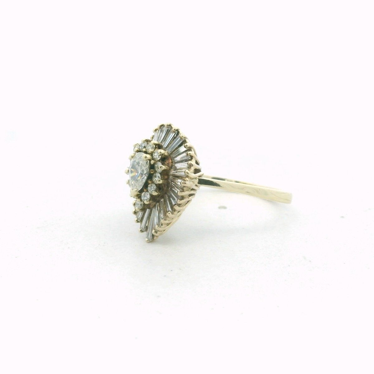 Vintage 14K Yellow Gikd Diamond Cocktail Ballerina Ring