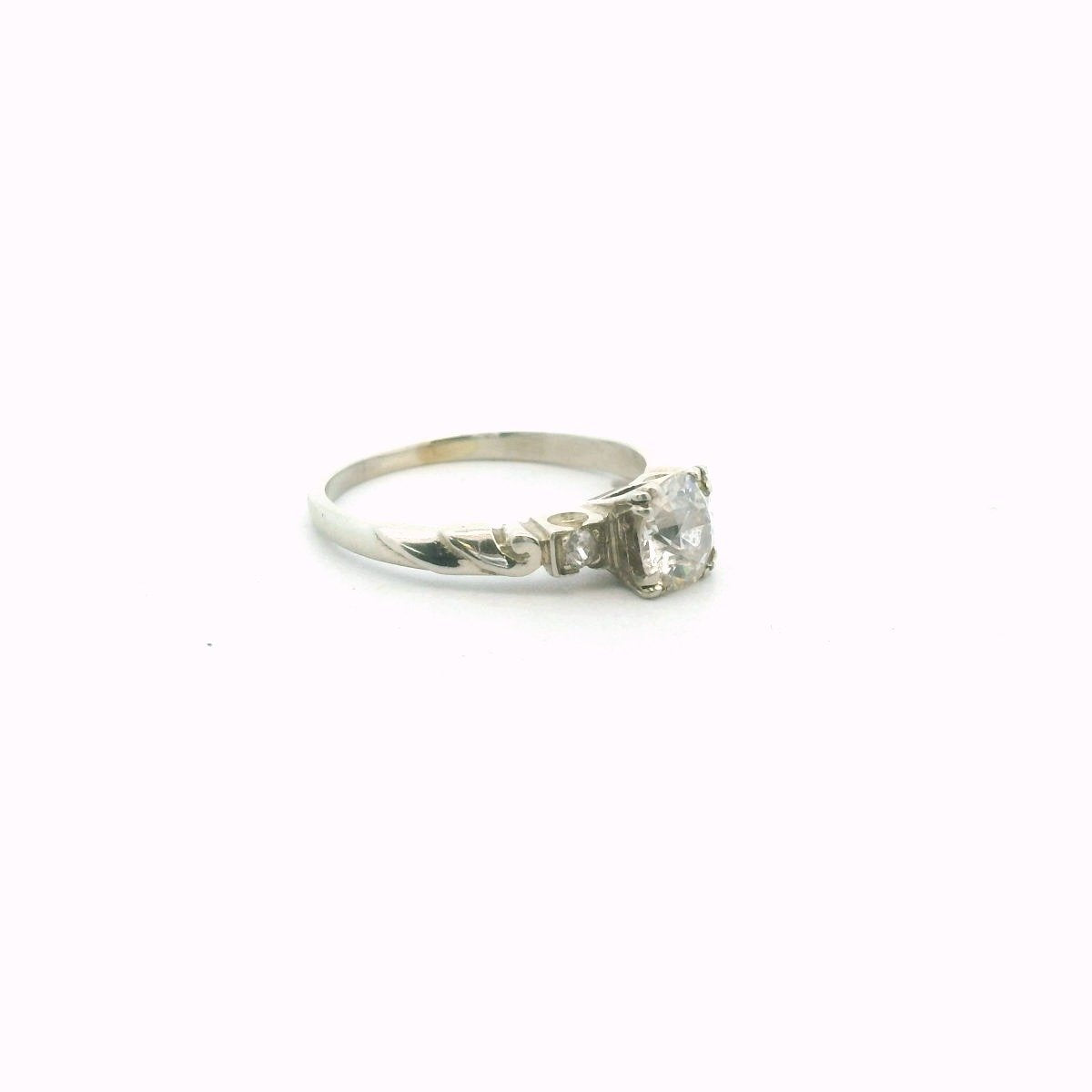 Vintage 14K White Gold Diamond Engagement Ring