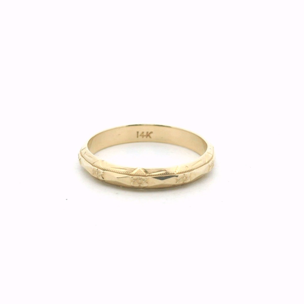 Vintage 14K Yellow Gold Orange Blossom Milgrain Design Band
