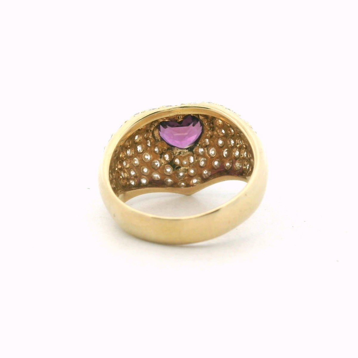 Vintage 18K Yellow Gold Diamond & Heart Shape Ruby Ring