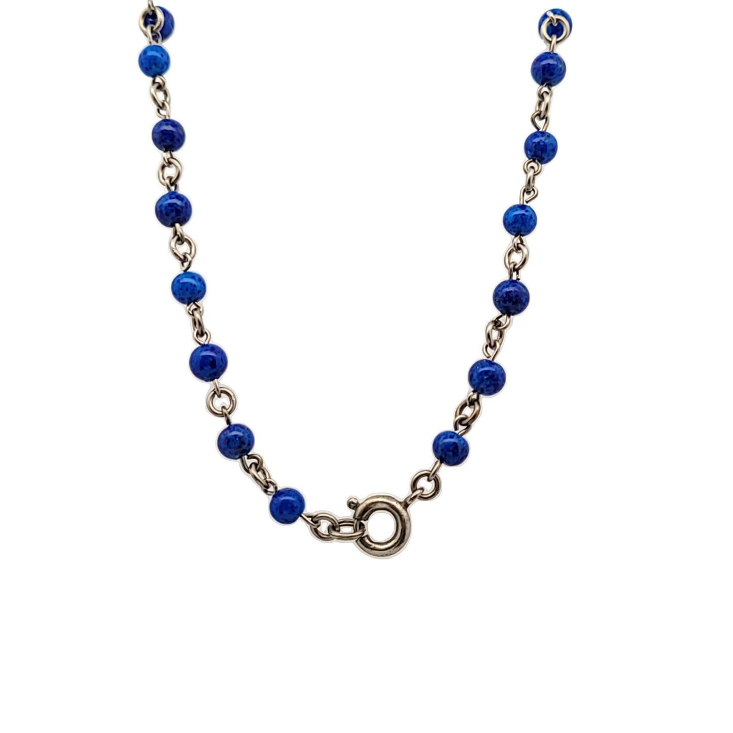 Antique Deco Silver Plated Blue Czech Glass Flower Necklace