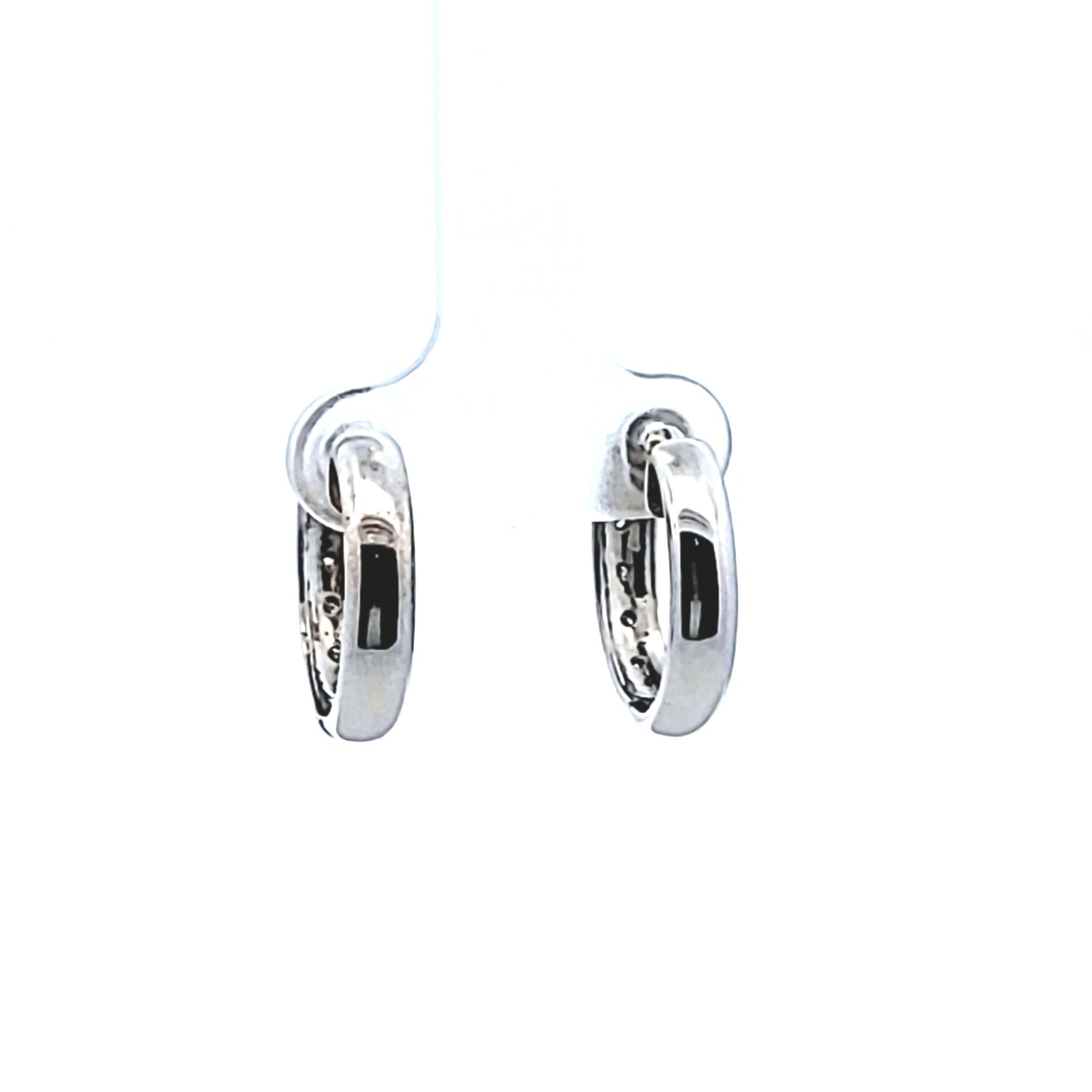 14K White Gold Diamond Huggie Hoop Earrings