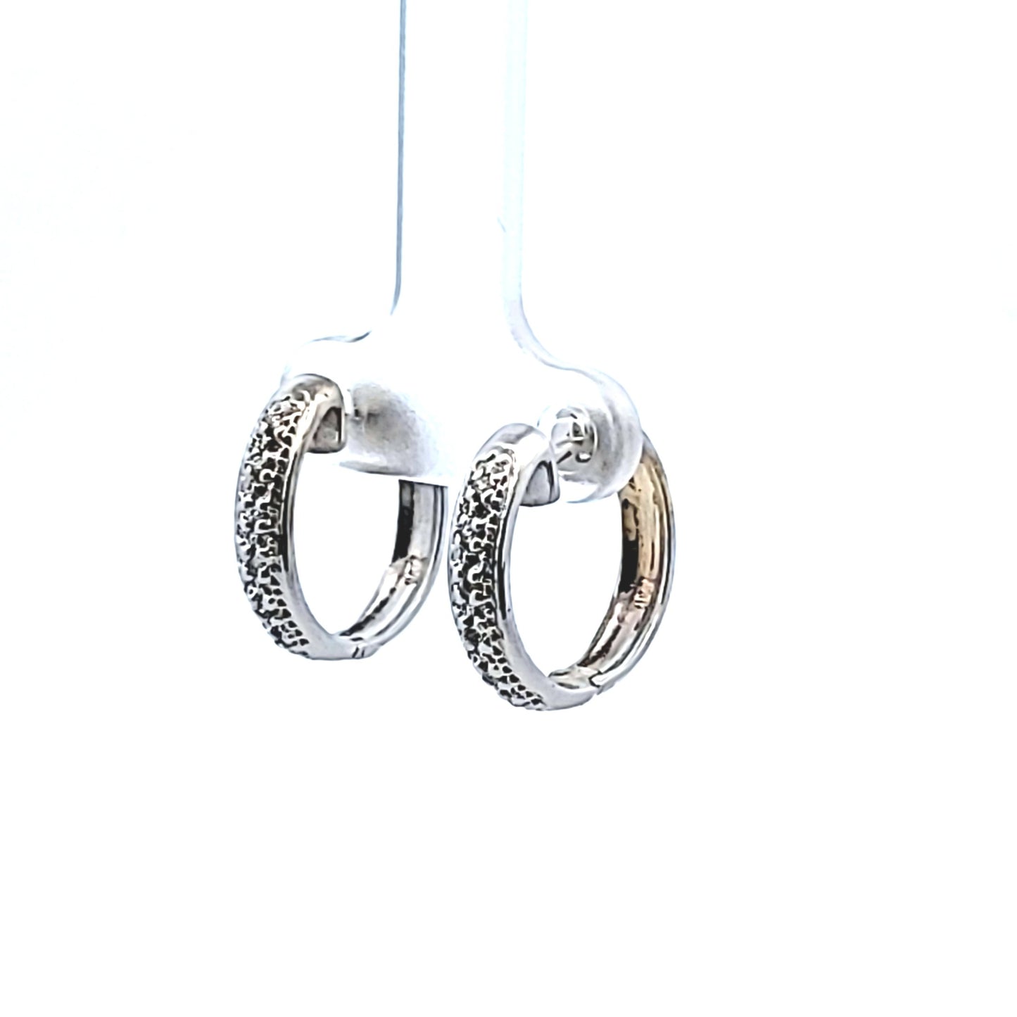 14K White Gold Diamond Huggie Hoop Earrings