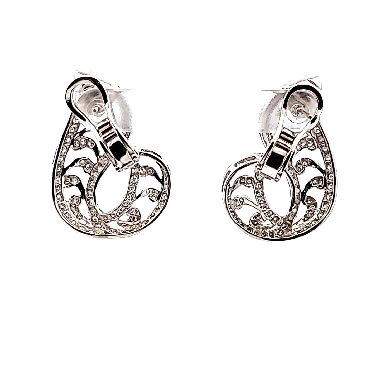 18K White Gold Diamond Ribbon Style Milgrain Design Earrings