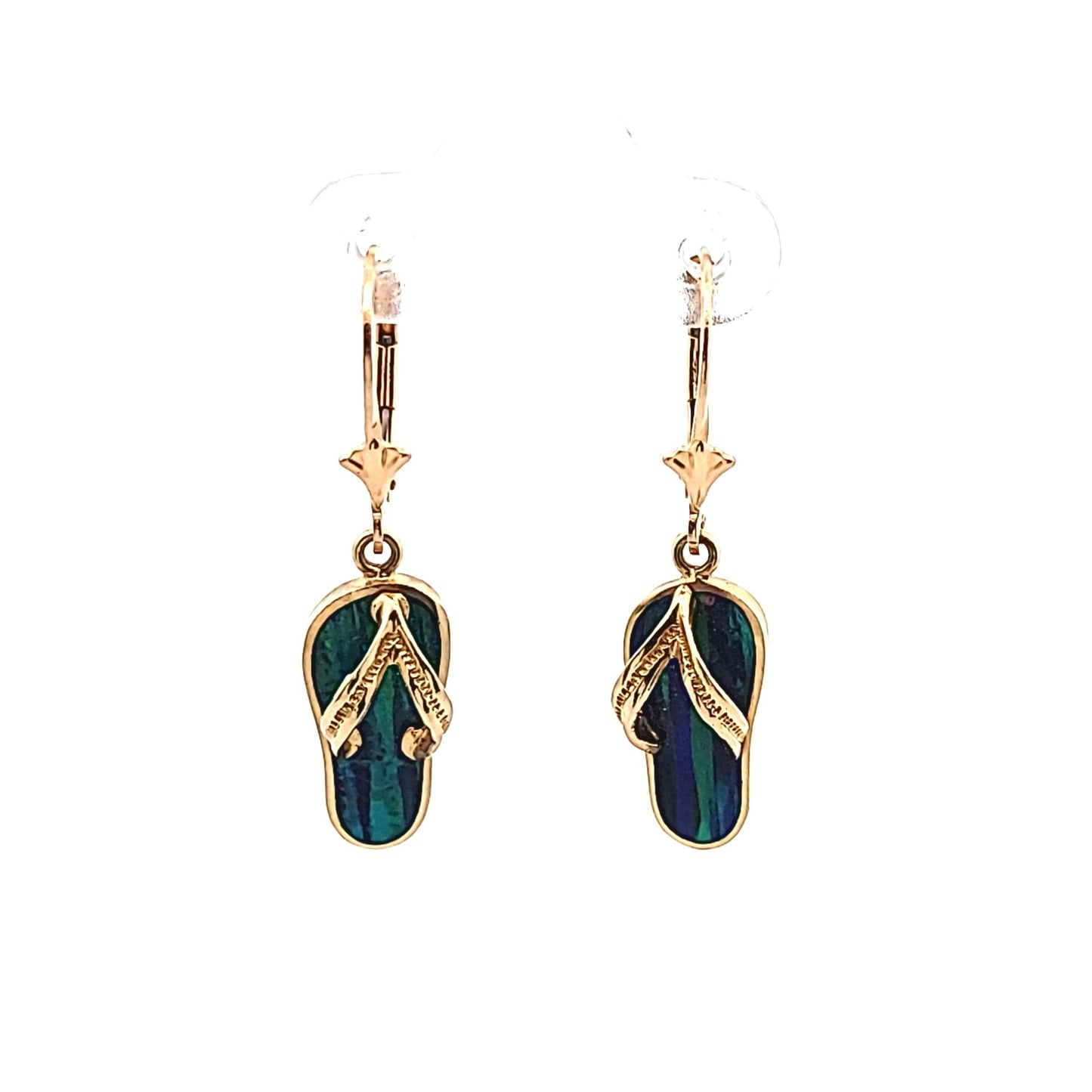 14K Yellow Gold Synthetic Opal Flip Flop Earrings