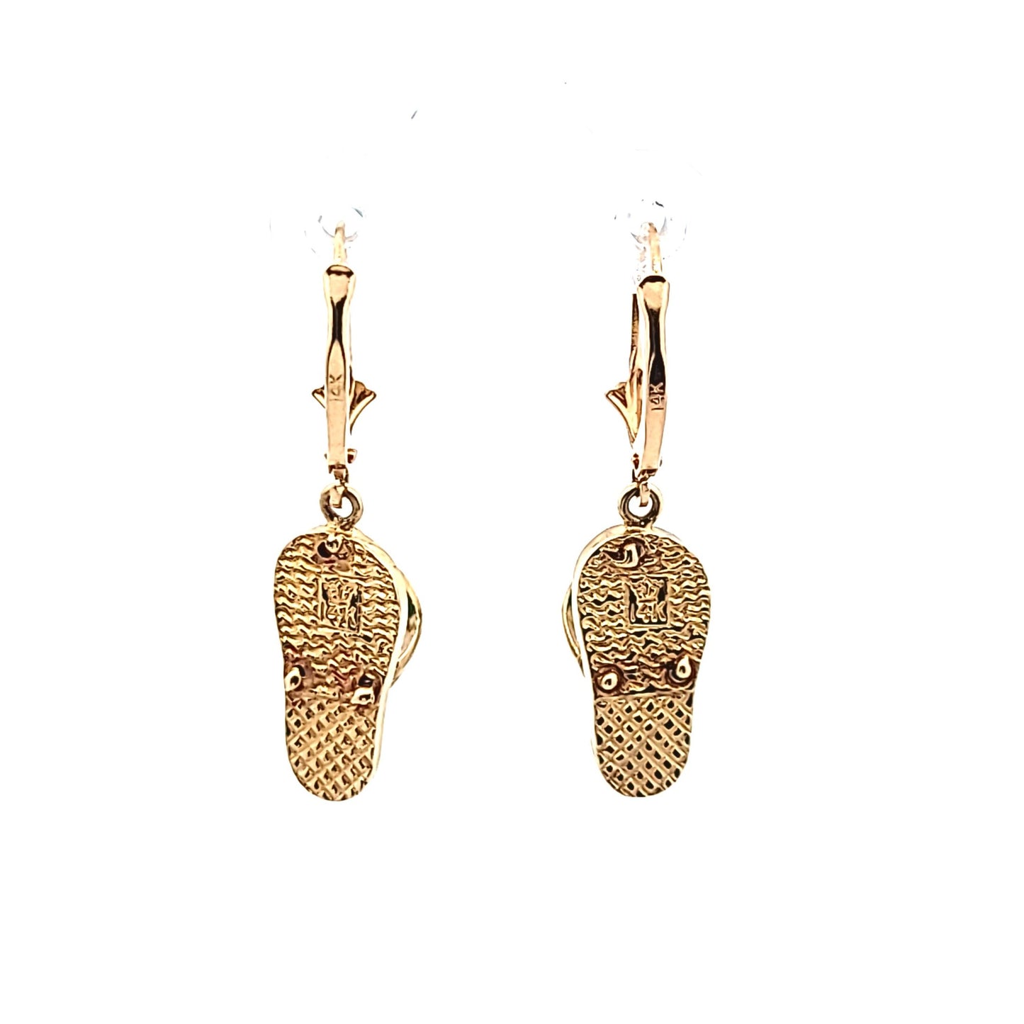 14K Yellow Gold Synthetic Opal Flip Flop Earrings