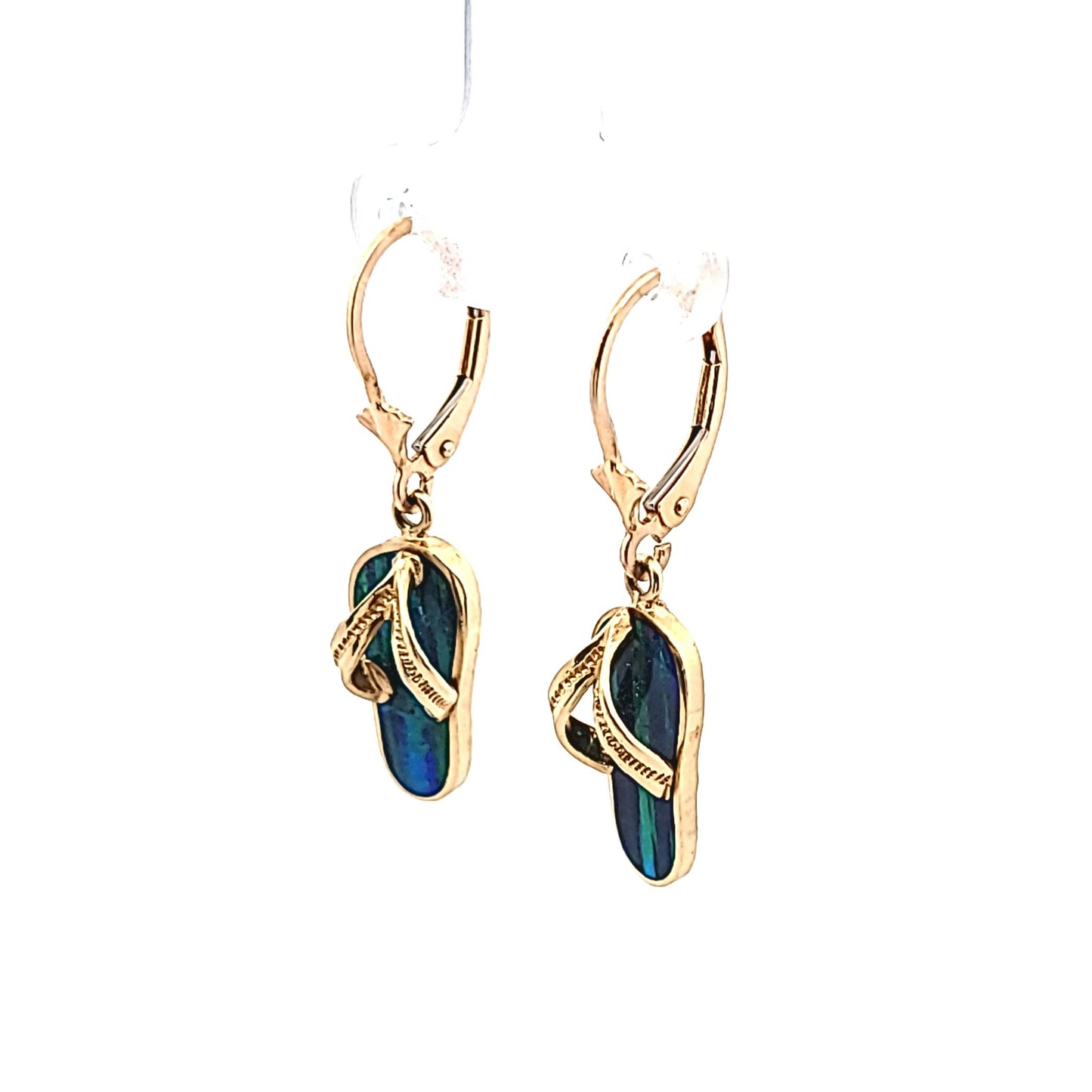 14K Yellow Gold Synthetic Opal Flip Flop Earrings
