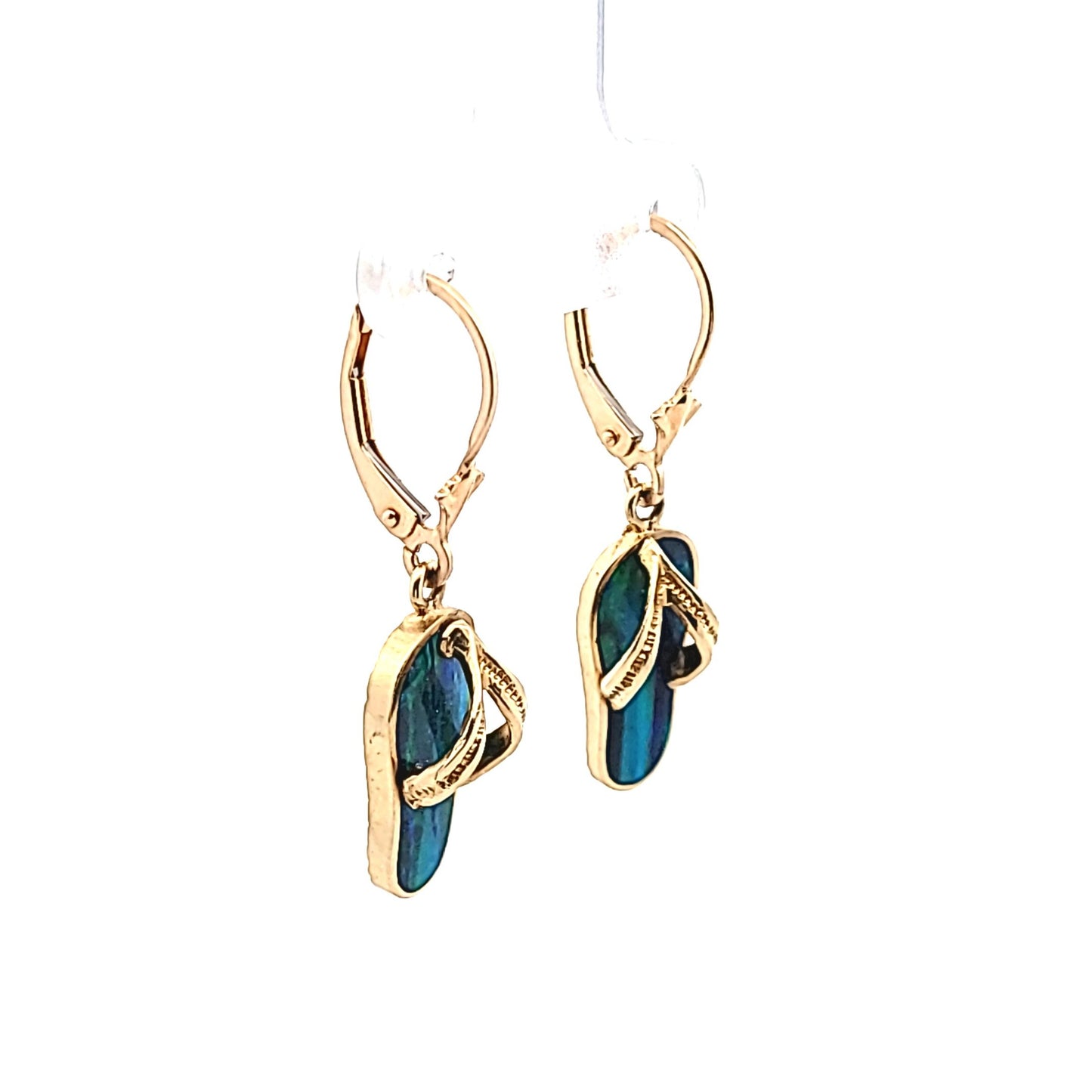 14K Yellow Gold Synthetic Opal Flip Flop Earrings