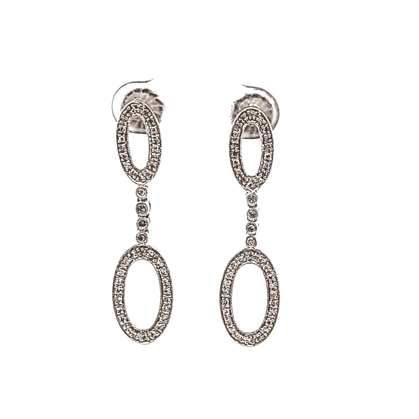 14K White Gold Diamond Oval Drop Earrings