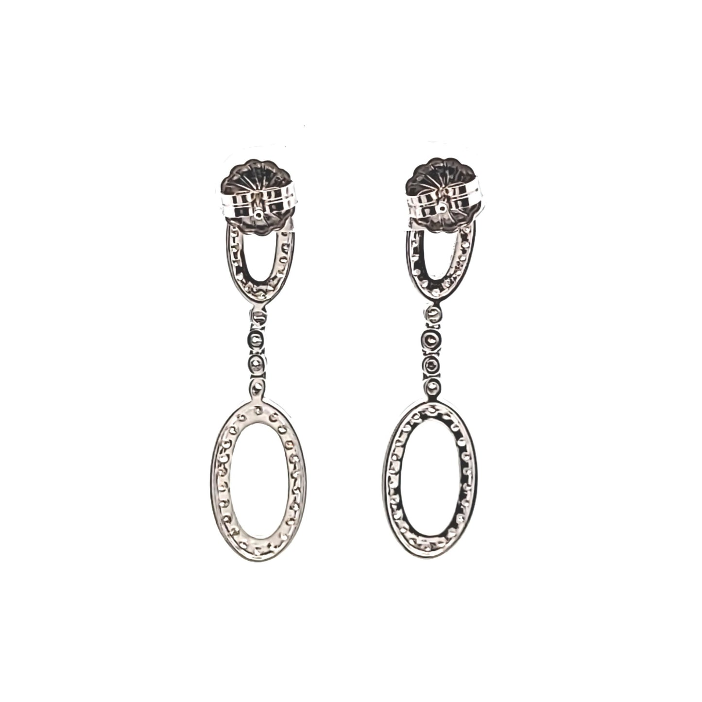14K White Gold Diamond Oval Drop Earrings