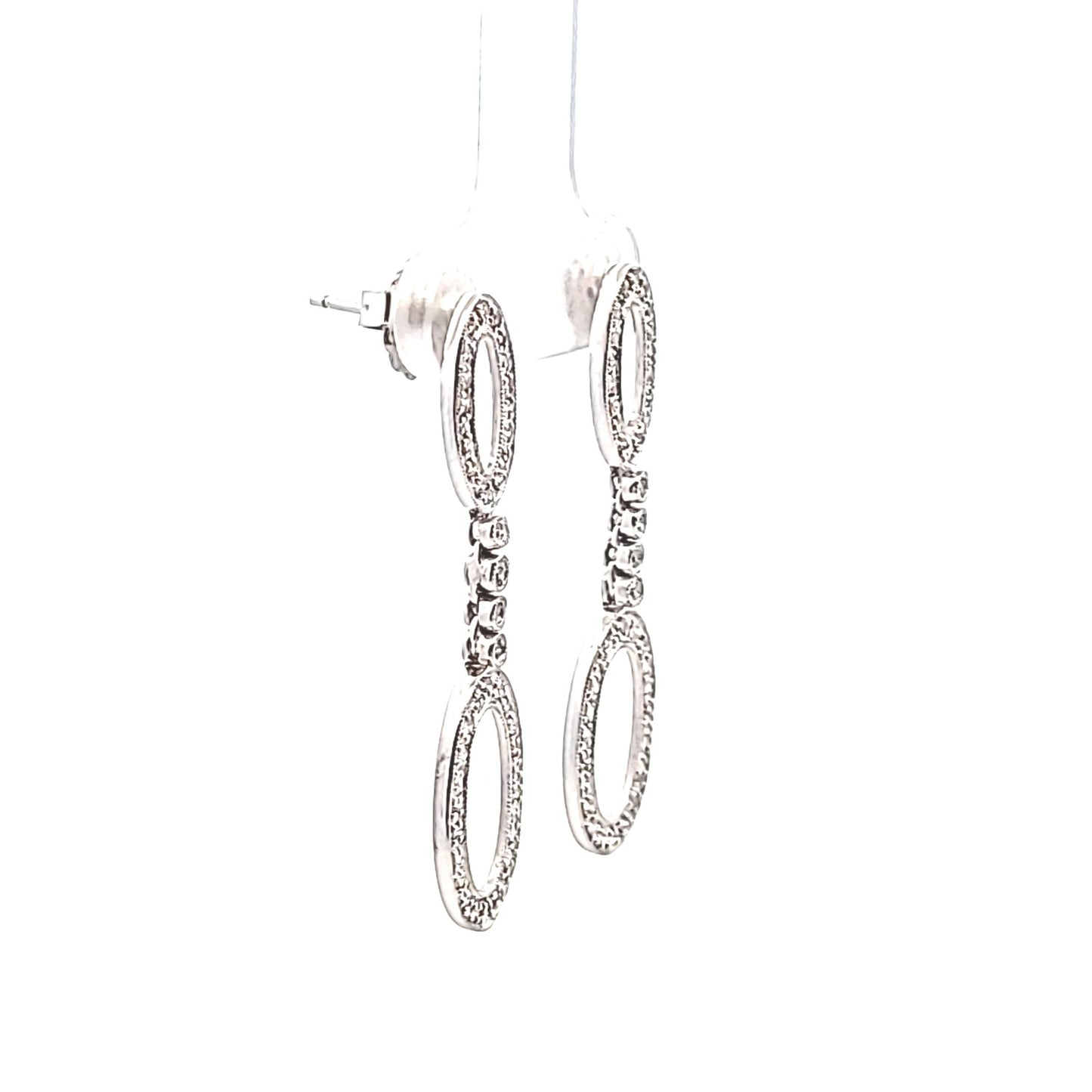 14K White Gold Diamond Oval Drop Earrings