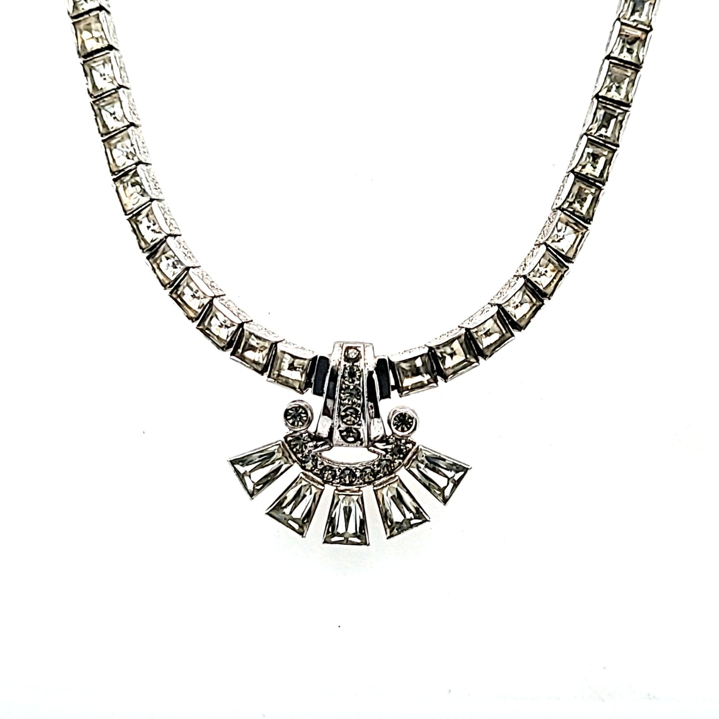 Vintage Engel Brothers Sterling Silver Deco Rhinestone Necklace