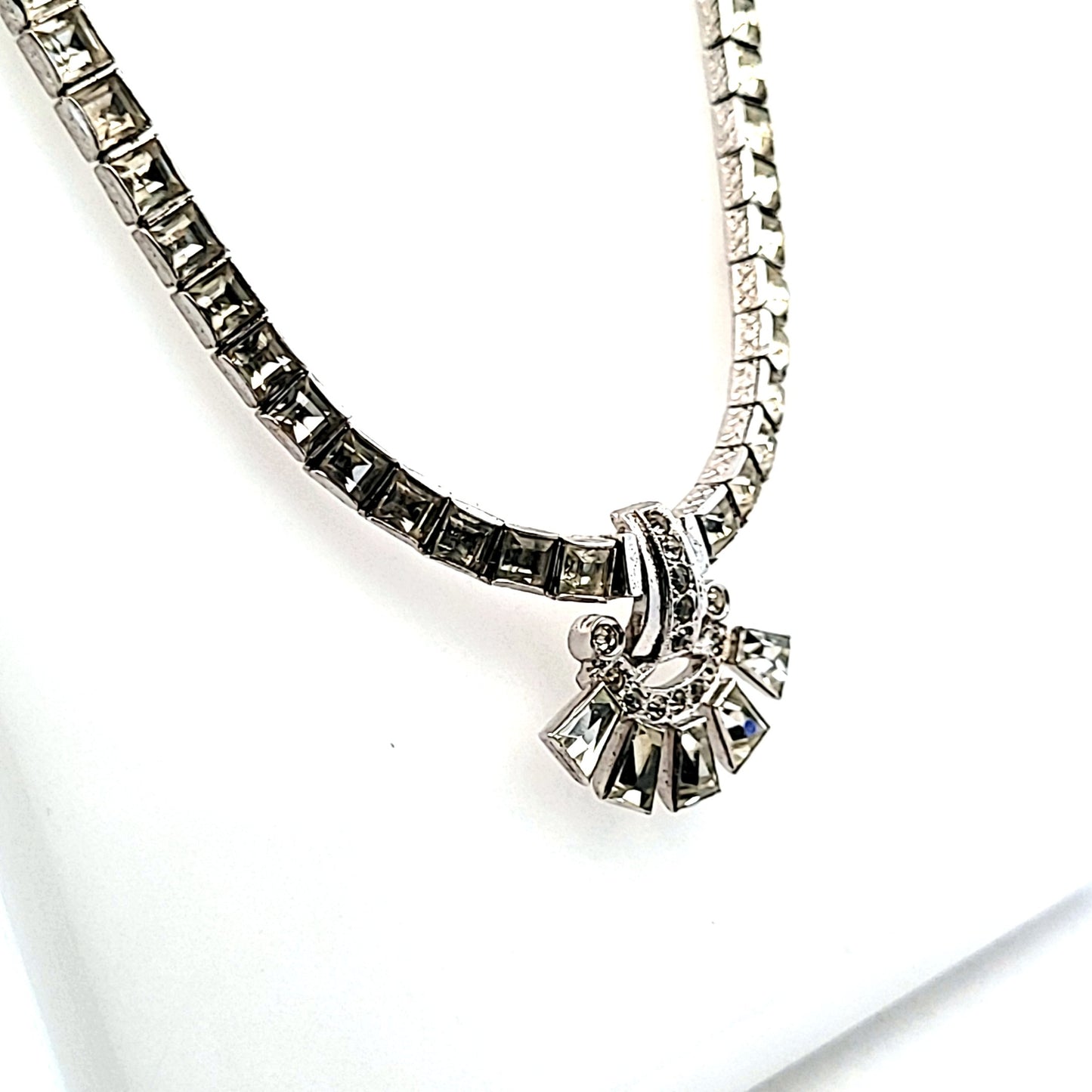 Vintage Engel Brothers Sterling Silver Deco Rhinestone Necklace