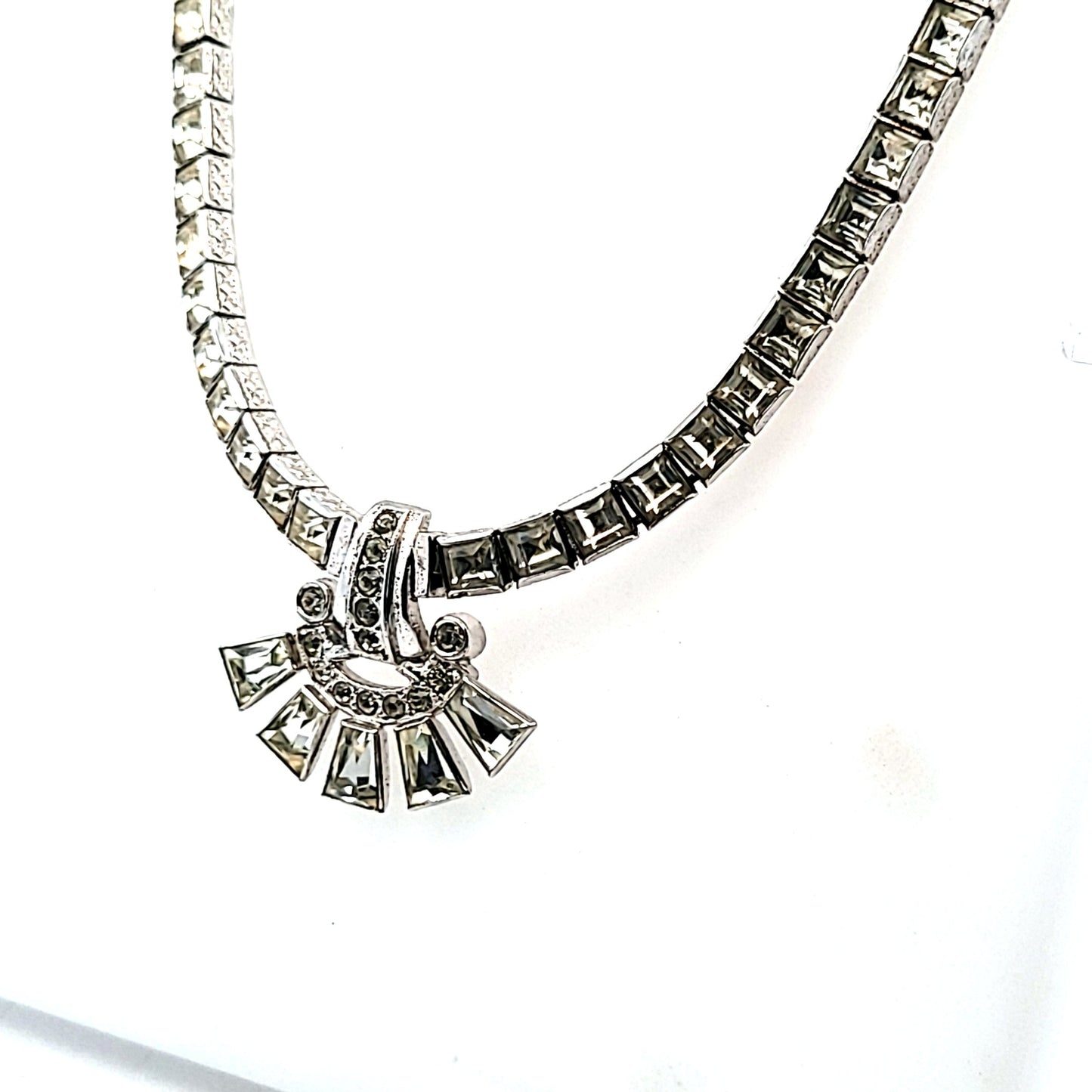 Vintage Engel Brothers Sterling Silver Deco Rhinestone Necklace