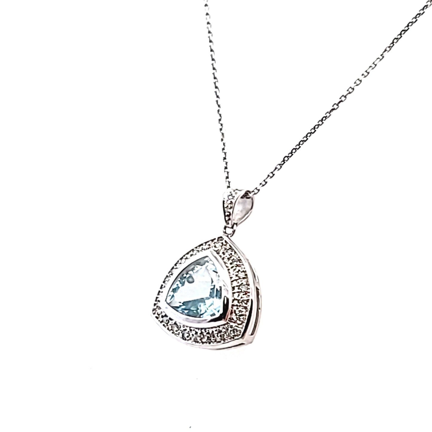 14K White Gold Diamond & Trillion Cut Aquamarine Necklace