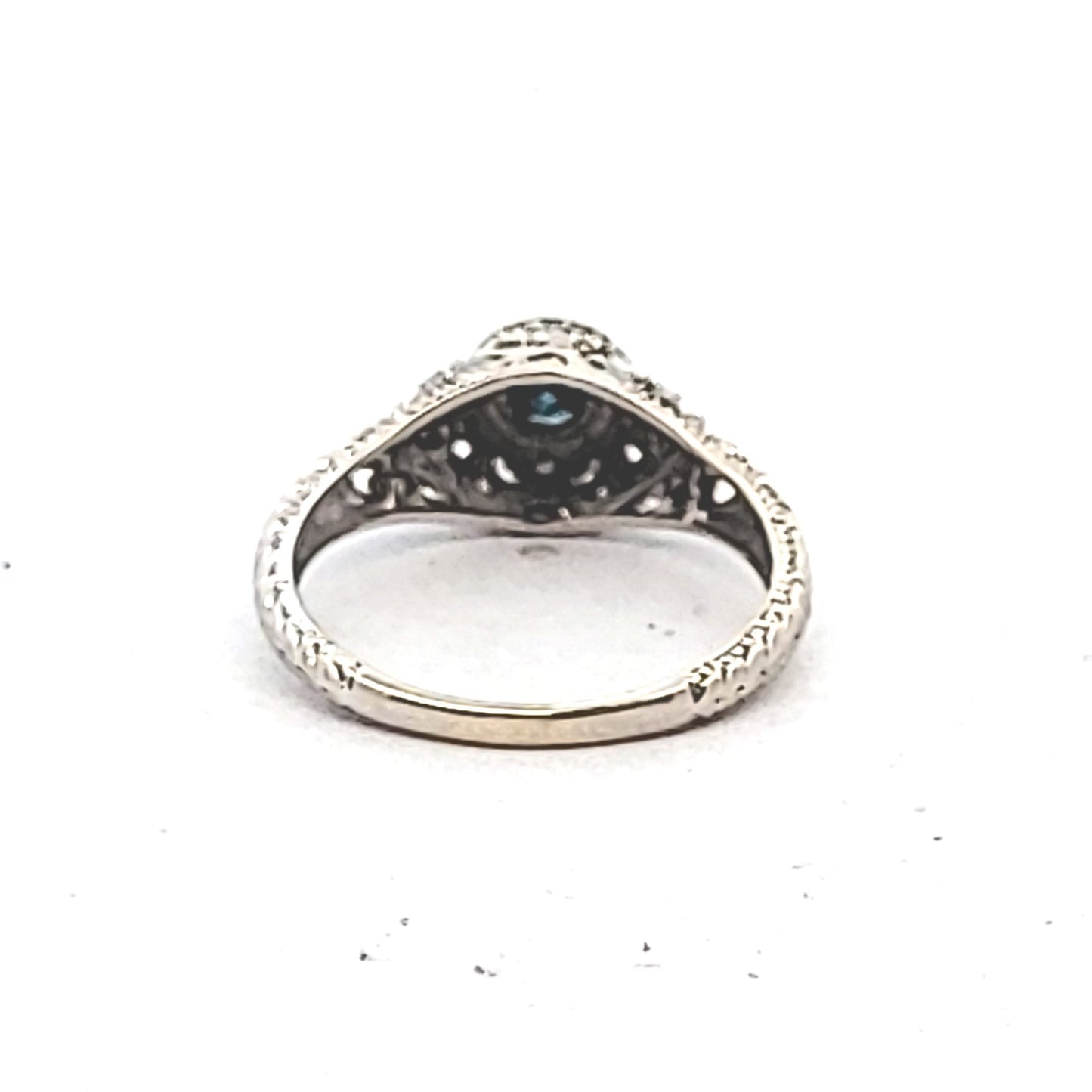 14K White Gold Irradiated Blue & White Diamond Milgrain Ring