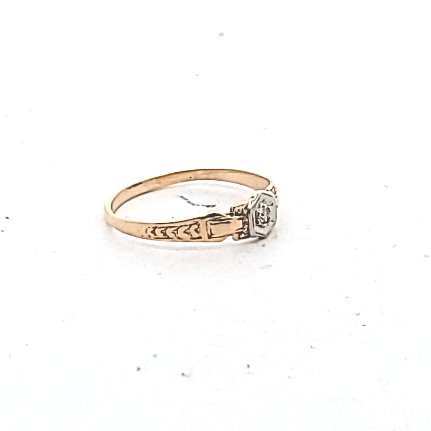 Antique 10K Two Tone Gold Deco Diamond Ring