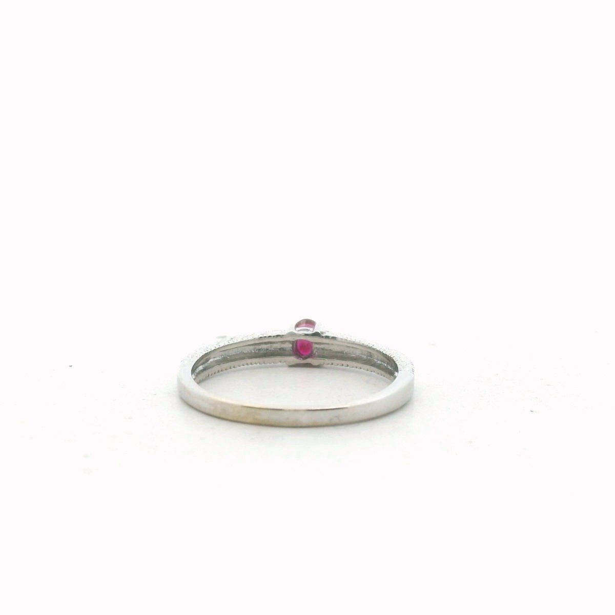 14K White Gold Ruby Carved Milgrain Accent Ring