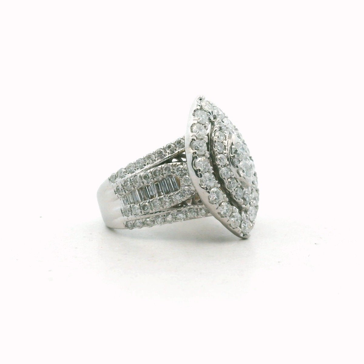 14K White Gold Navette Shape Diamond Cluster Ring
