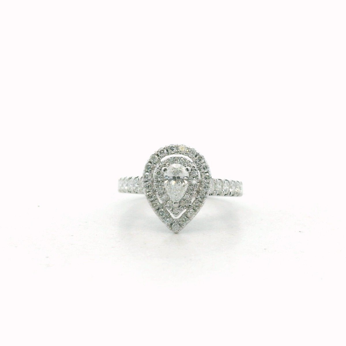 14K White Gold Pear Shape Diamond Double Halo Engagement Ring