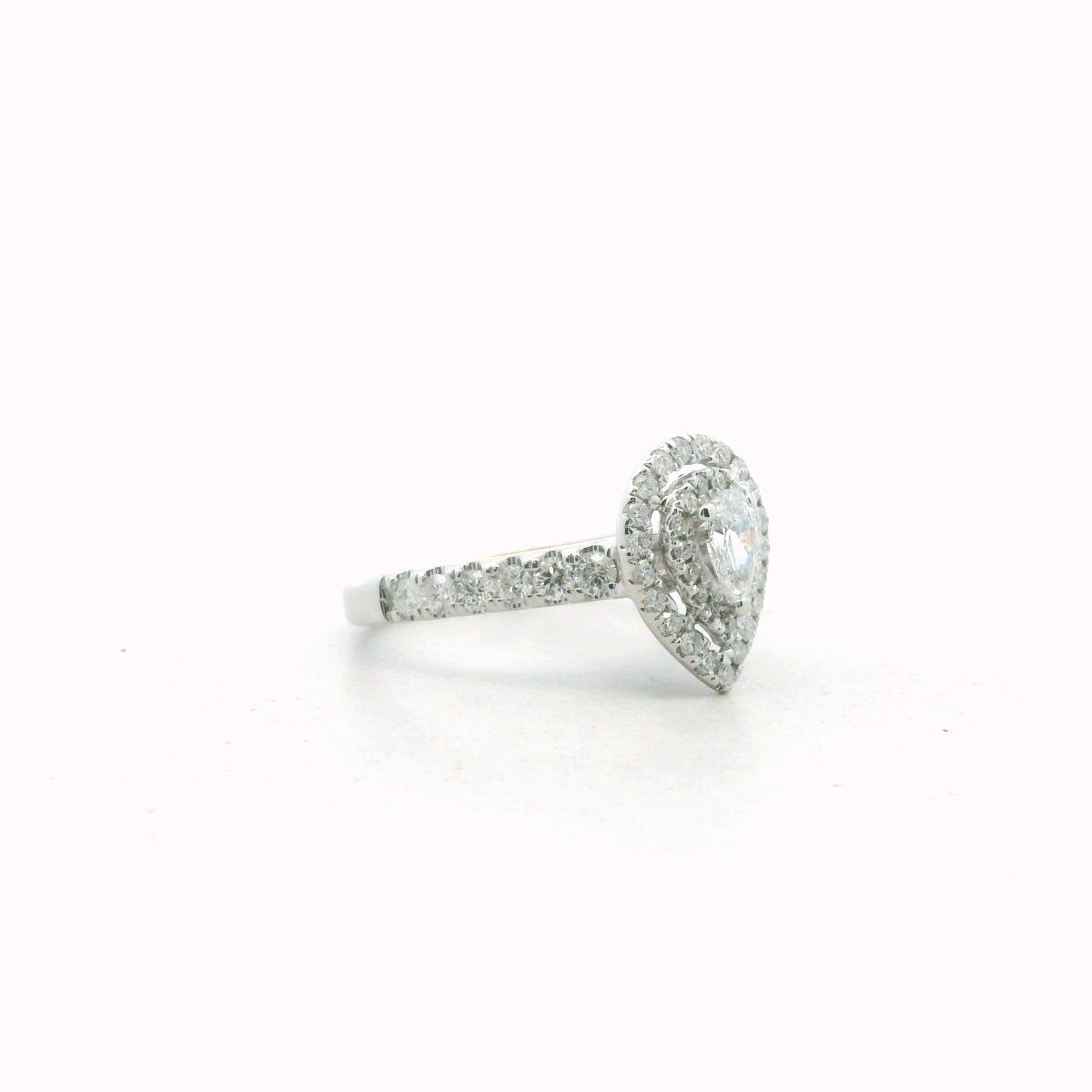14K White Gold Pear Shape Diamond Double Halo Engagement Ring
