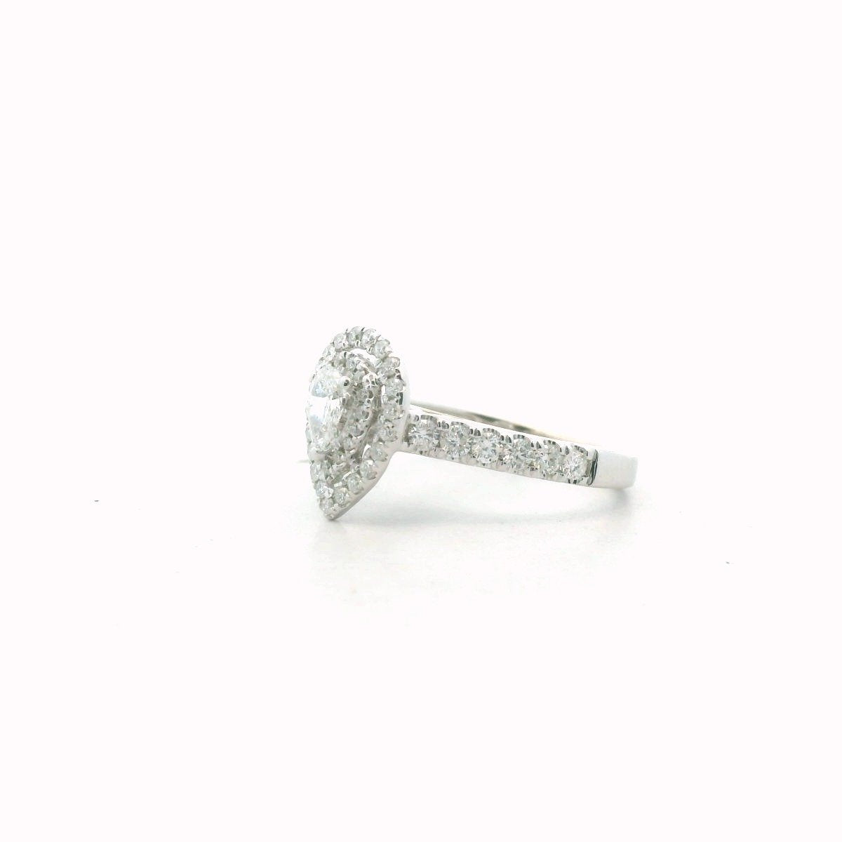14K White Gold Pear Shape Diamond Double Halo Engagement Ring