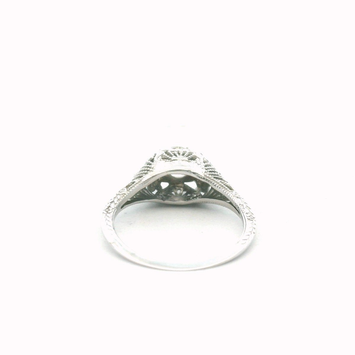 Antique 18K White Gold Natural Diamond & Lab Created Sapphire Ring