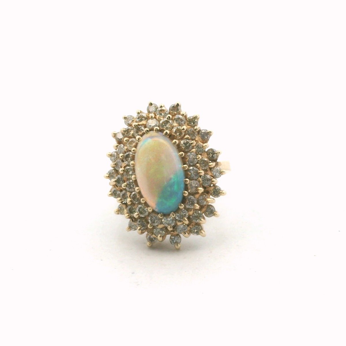 Vintage 14K Yellow Gold Diamond & Opal Cocktail Ring