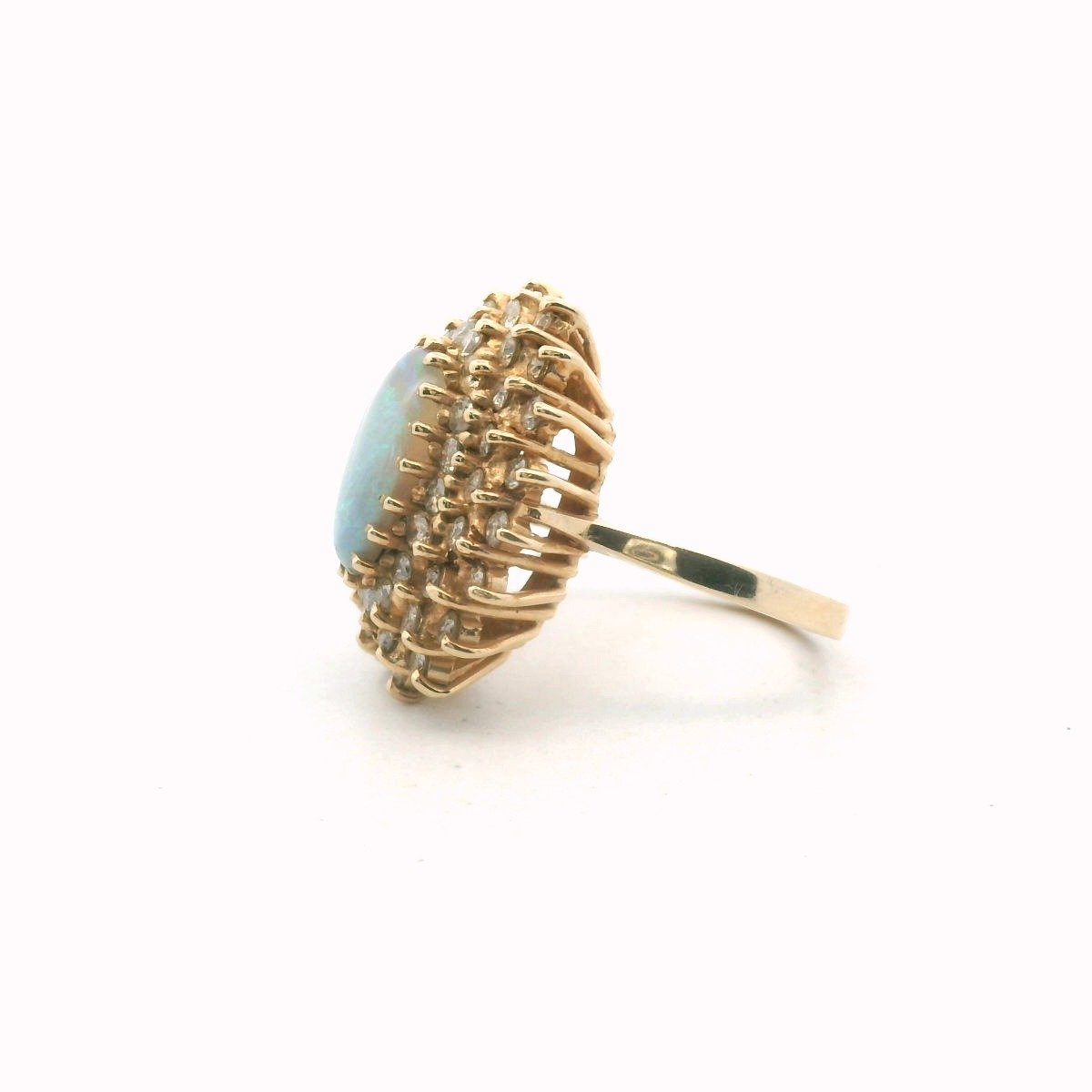 Vintage 14K Yellow Gold Diamond & Opal Cocktail Ring