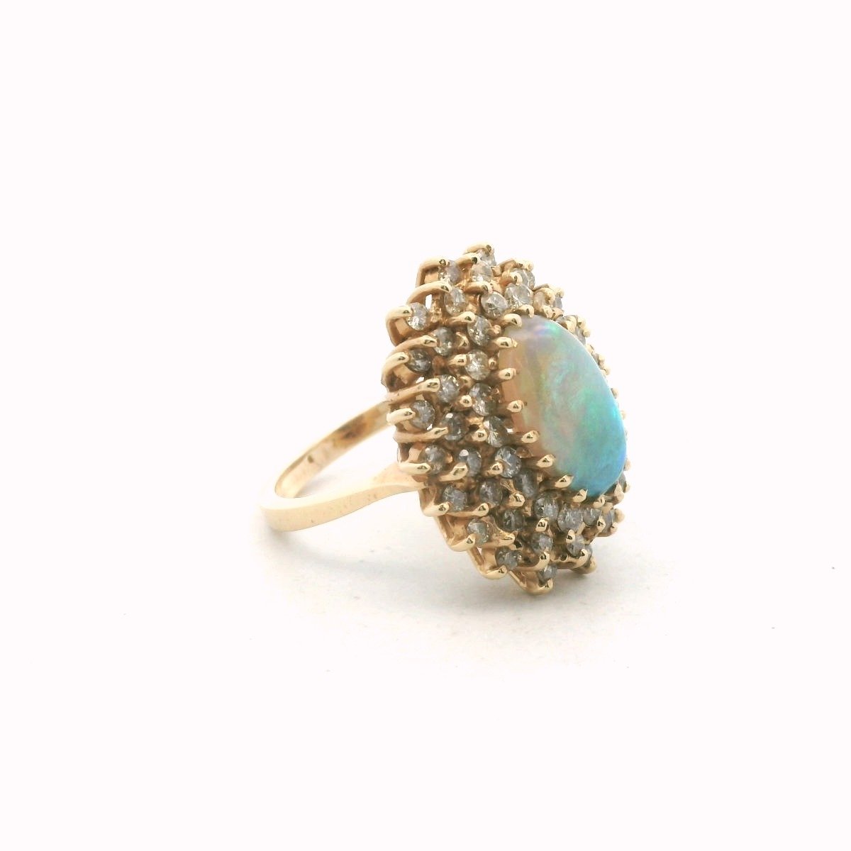 Vintage 14K Yellow Gold Diamond & Opal Cocktail Ring
