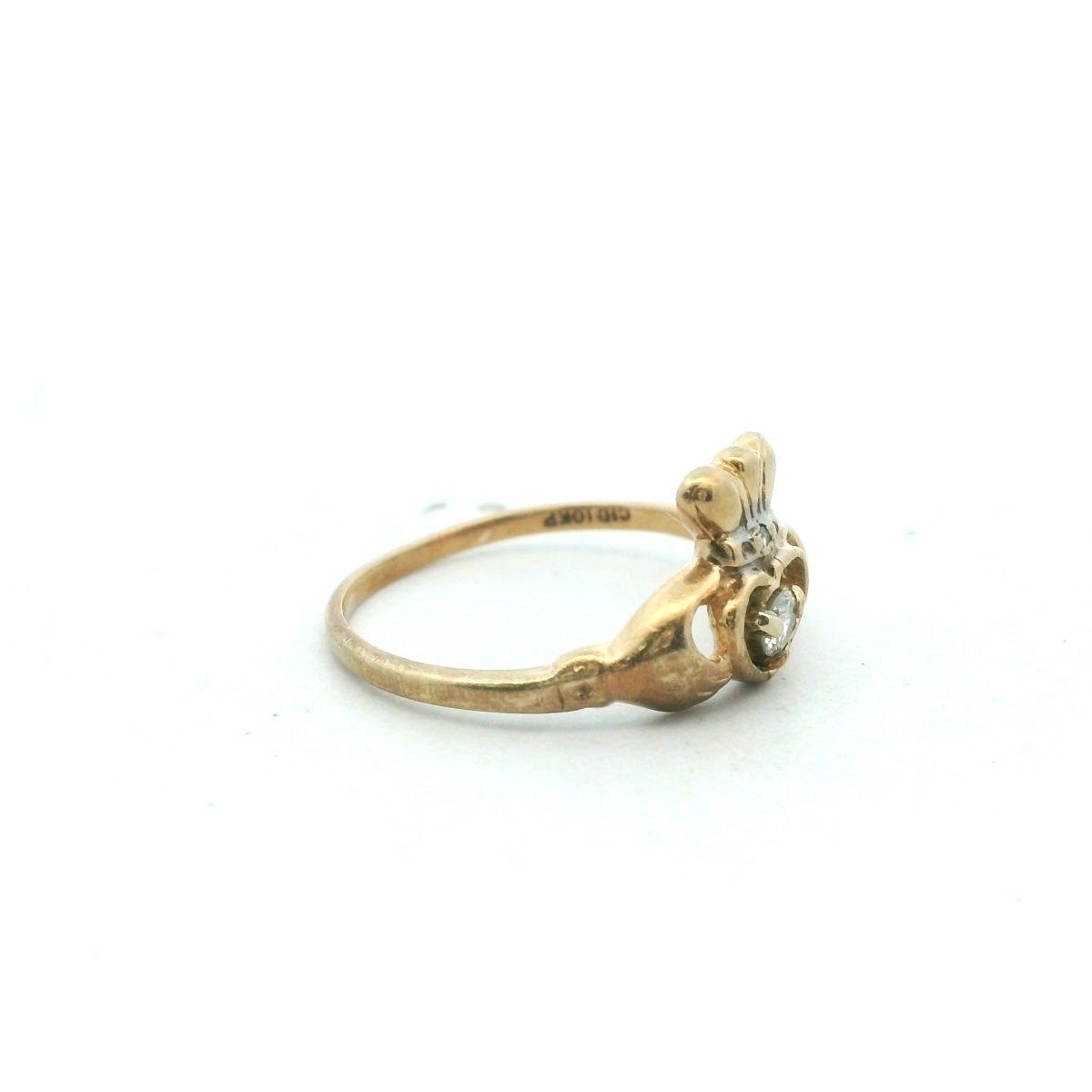 Vintage 10K Yellow Gold Diamond Claddagh Ring