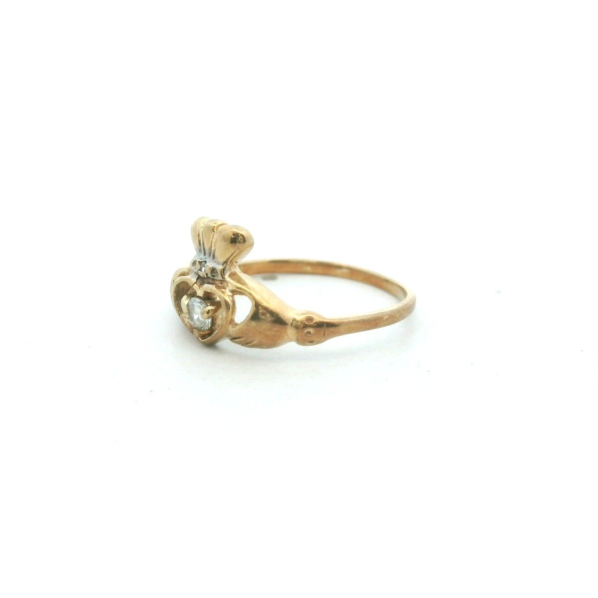Vintage 10K Yellow Gold Diamond Claddagh Ring