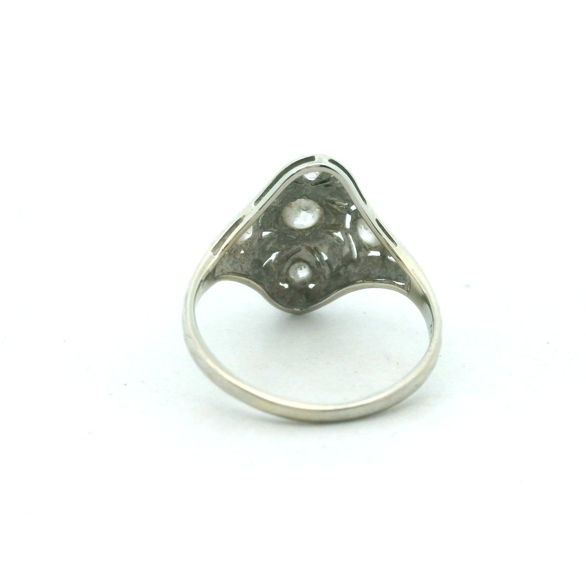 Antique Deco 18K White Gold Diamond Filigree Ring