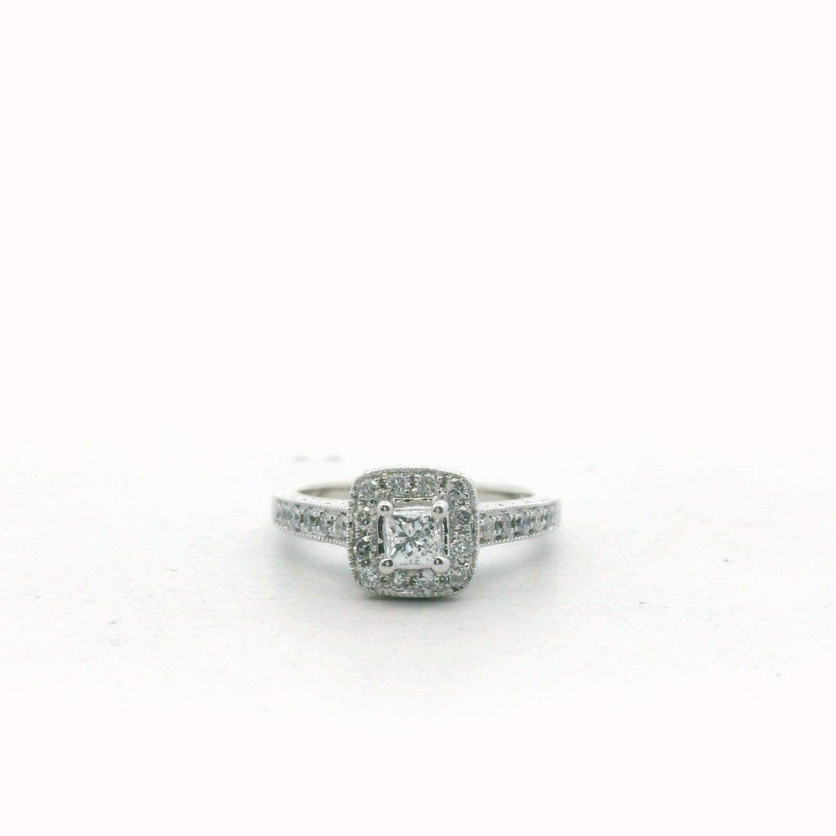 14K White Gold Diamond Halo Engagement Ring