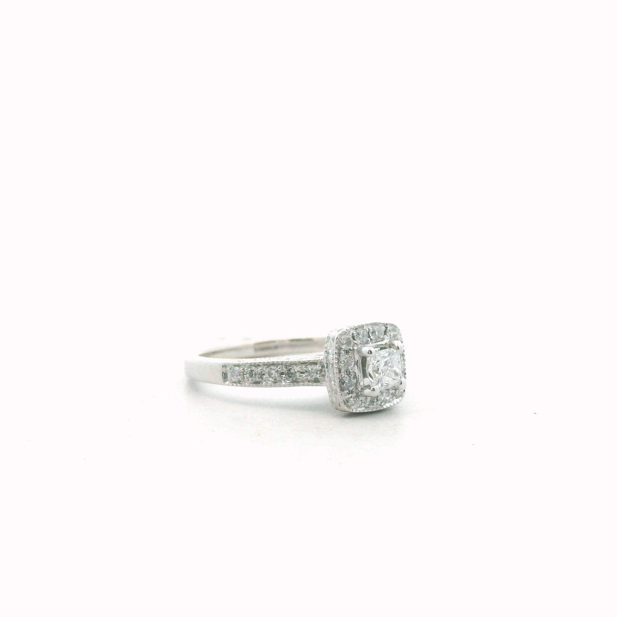 14K White Gold Diamond Halo Engagement Ring