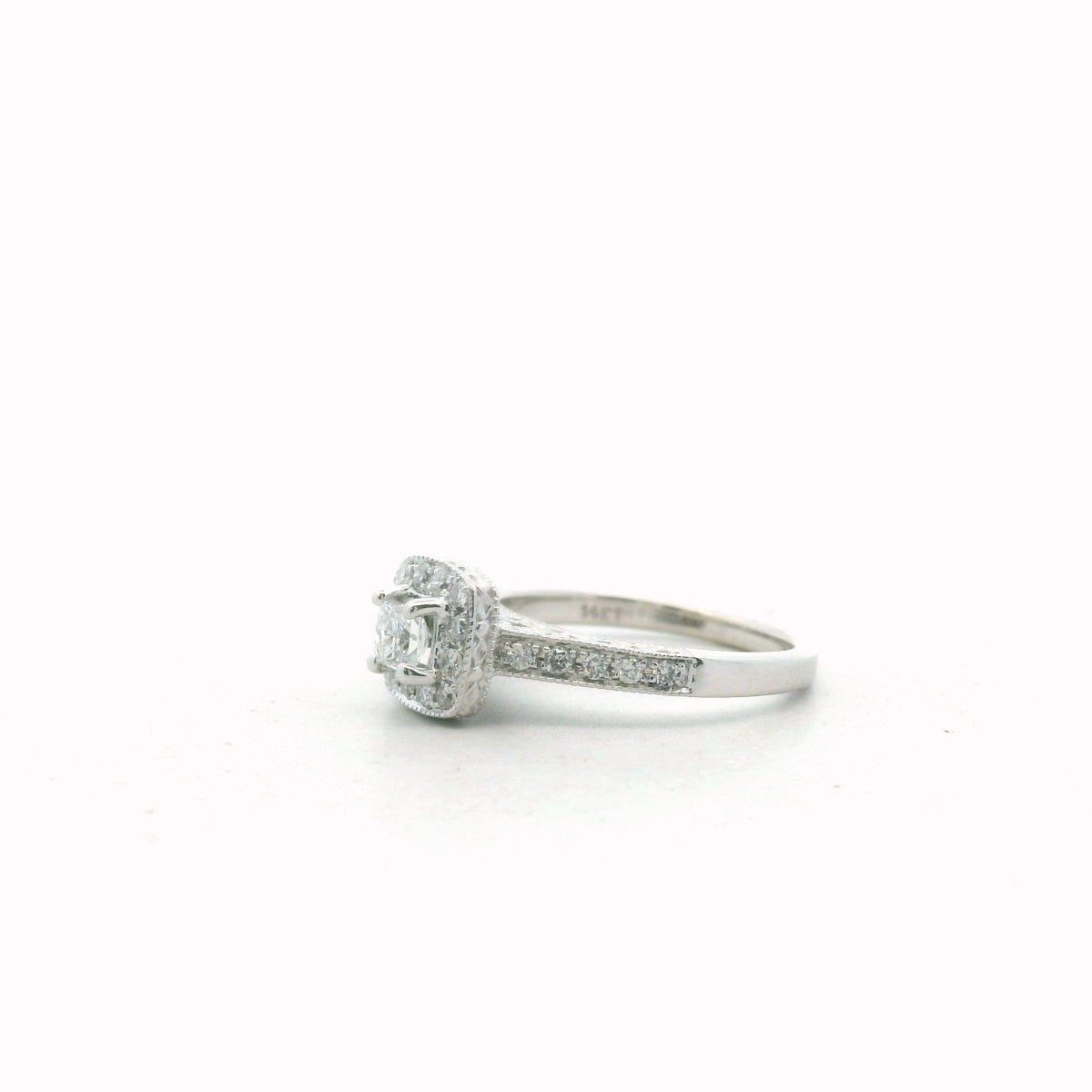 14K White Gold Diamond Halo Engagement Ring