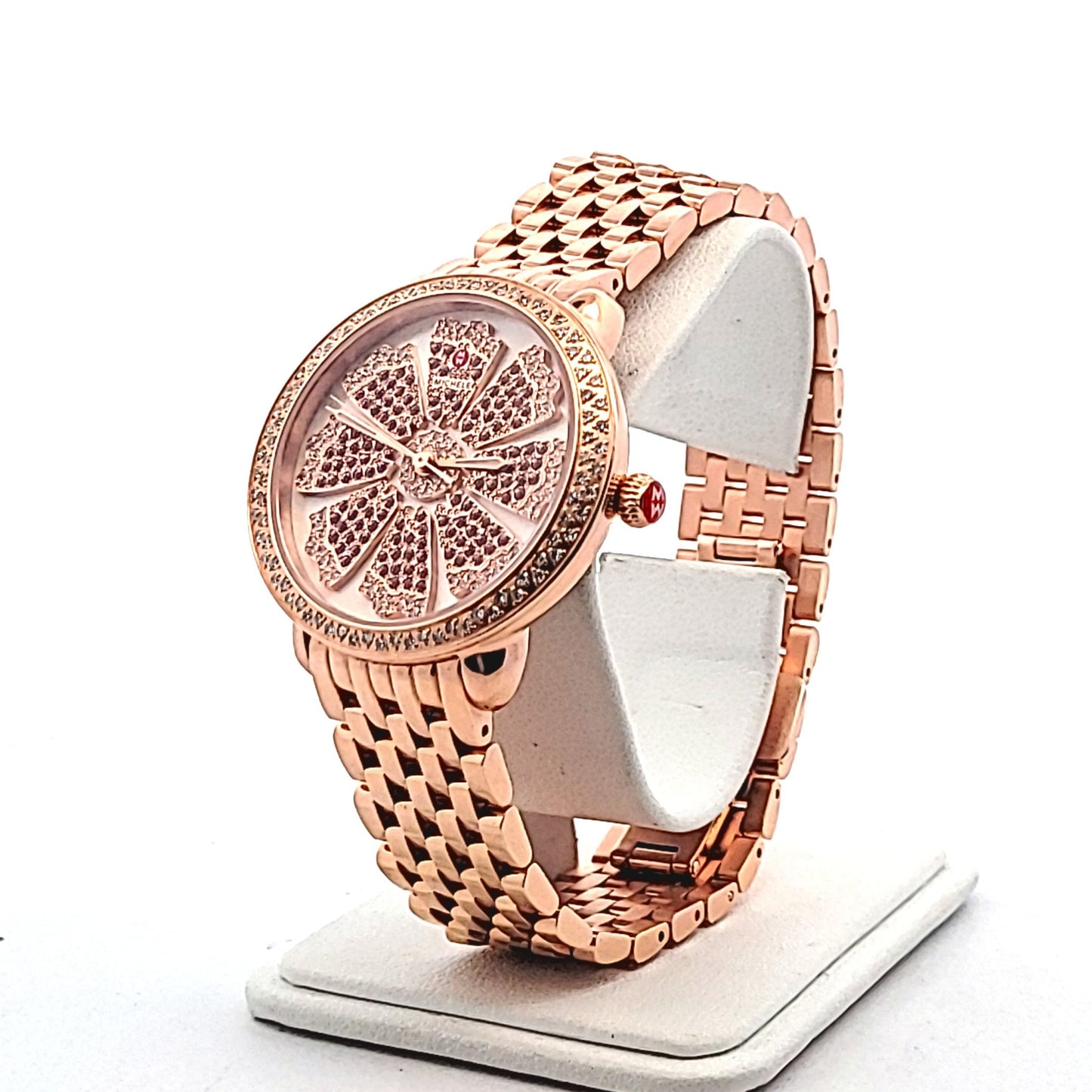 Michele Rose Gold Plated Steel Serein Diamond Sapphire Pink Flower Watch