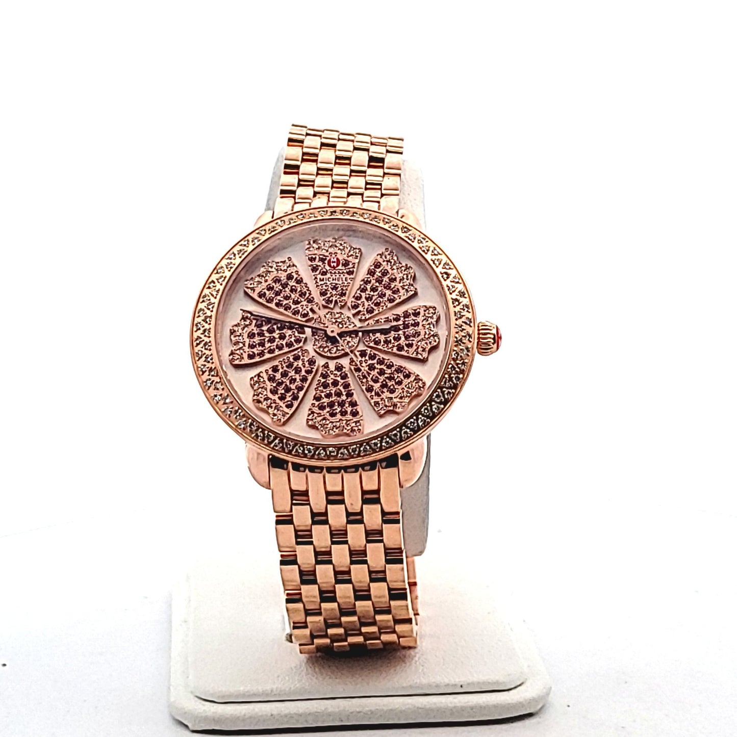 Michele Rose Gold Plated Steel Serein Diamond Sapphire Pink Flower Watch